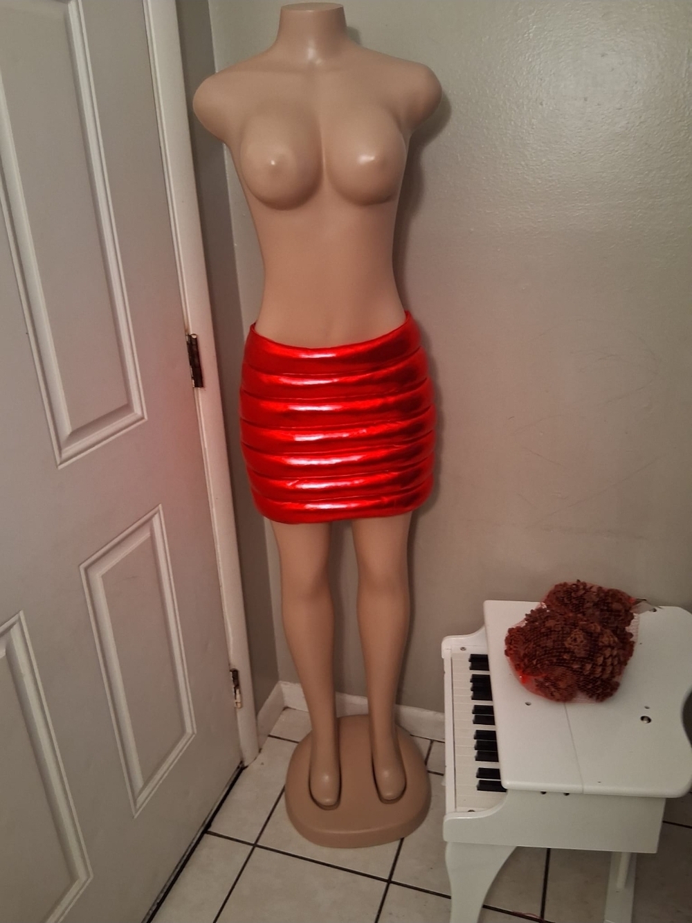 Red Metallic Bodycon Mini Skirt - Unbranded